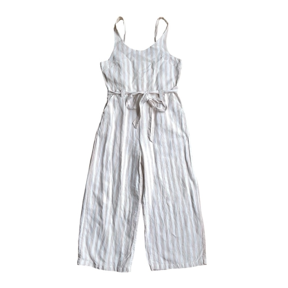 St.‎ Tropez West Linen Striped Jumpsuit Belted Wide Leg Women’s 6 US